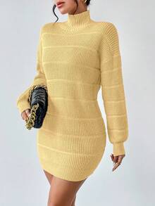 RosyDaze Women's Solid Color Turtleneck Textured Knit Sweater Dress, Autumn/Winter