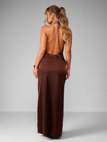 MISSGUIDED Satin Halter Neck Maxi Dress With Backless DesignMISSGUIDED
