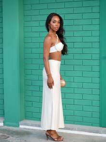 Yess Loren Low Rise Slim Fit Maxi Skirt Spring Summer Boho, Elegant, Holiday Vacation Ibiza Fall, Autumn, Back To School - Apricot - View 5