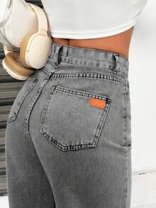 SHEIN 女式宽松休闲牛仔裤，带侧袋和阔腿设计 - 灰色 - 查看 3