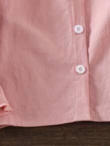 SHEIN 1 件女童纯白色蕾丝边休闲衬衫，精致荷叶边大彼得潘领，秋季可爱日常百搭衬衫 - 粉色 - 查看 4