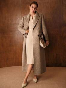 MOTF PREMIUM WOOL PEAK COLLAR DOUBLE BREASTED OVERCOAT - Brown - View 7