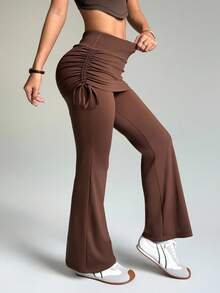 Dewbera 弹力喇叭裤，带抽绳，修身塑身紧身裤 - 棕色 - 查看 5