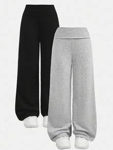 Girlism 2 件套青少年女童高腰阔腿直筒休闲裤，适合夏季 - 彩色 - 查看 3