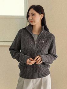 Dazy-Less Damen Lässiger Loose Halb-Reißverschluss Pullover, neue Herbstkollektion Business Lässig Frau - Grau - Übersicht 8