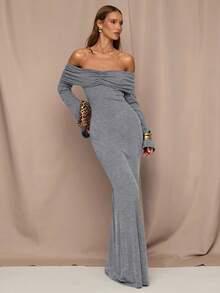 SHEIN BAE Gaun Wanita Modis Tanpa Lengan Warna Polos untuk Pesta - Grey - View 5