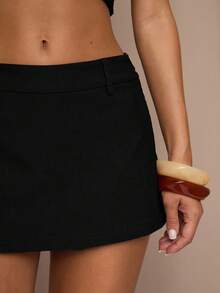 SHEIN BAE Women's Solid Color Casual Versatile Skorts - Black - View 7