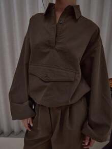 MUSERA 领口细节尼龙口袋收紧弹力下摆防风上衣（仅上衣）街头风可爱优雅休闲性感外出秋季圣诞节圣诞节，优雅节日，假日，派对