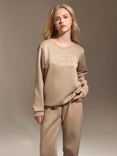 Hanevo 青少年女孩 2 件套休闲通勤百搭 3D 字母运动衫和运动裤套装