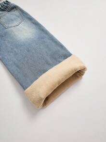 SHEIN 少女基础款浅色水洗牛仔保暖宽松裤，秋冬保暖穿搭，休闲高腰牛仔裤，百搭阔腿牛仔裤，Y2K风格，女教师装，返校装，教堂礼服，商务休闲装，工装牛仔裤连衣裙，女童秋冬宽松裤，青少年高腰长款阔腿牛仔裤，街头风，冬季牛仔裤