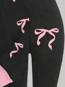Slaydiva Black Pink Cute Women's Crew Neck Sweatshirt And Leggings Set Autumn School Back-To-School Y2K Number 07 Bow Graphic Casual Streetwear Outfits - Multicolor - View 4