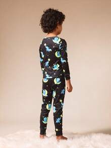 SUMWON Kids Dreamy Night Pajama Set With Sleeping Elephants On Moon Stars Pattern Long Sleeve Winter Bedtime Sleepwear Nightwear Lounge Set , Casual And - Navy Blue - View 2