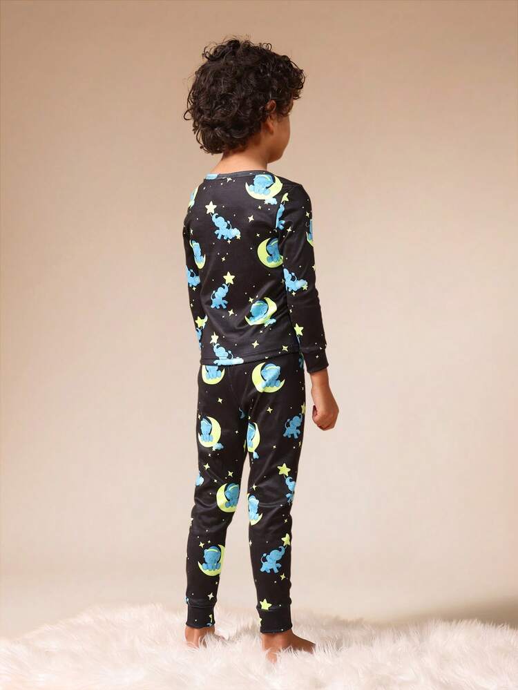 Ensemble pyjama à manches longues avec motif éléphant et lune