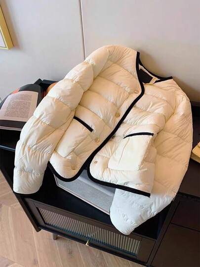 SHEIN Frenchy Women's French Casual Autumn  Versatile Contrast Color Trim Jacket, Winter Jacket For Dress,Commuting Style Casual Commuter Autumn Artwork  Jackets For Women Casual For Women Ladies Long Sleeve Jacket ,Autumn/Winter,Suitable For Daily Commuting. Autumn Layering, Autumn And Winter New Arrivals.,For Everyday Wear And Layering Back To School, Fall Women Clothes,Cute Tops,Going Out Tops Women,Old Money Style Women,All-Season