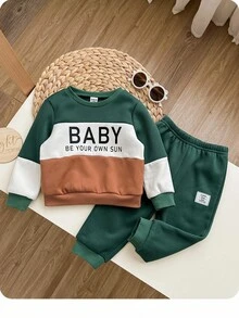 男婴可爱灰色长袖连帽卫衣和裤子套装，秋冬 - 灰色 - 查看 3