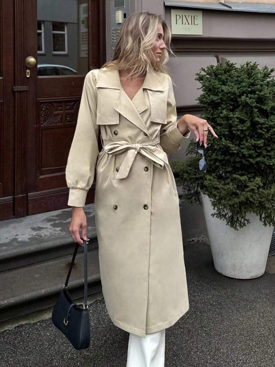 Pariaura Chaqueta cortavientos casual de manga larga y doble botonadura para mujer - Caqui - Ver 1