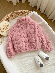 1SHEIN 可爱女婴休闲简约抓绒双面绒材质立领夹克套装适合女婴衣服女婴服装套装生日派对、聚会、表演、婚礼、洗礼、开幕式适合日常适合居家适合旅行适合秋冬季节 - 粉色 - 查看 7