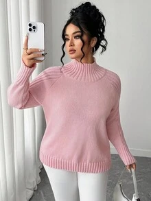 Elenzga Áo len cổ lọ tay dài dáng rộng thoải mái cho nữ, cỡ lớn, thích hợp làm áo khoác ngoài, mùa thu/đông - Hồng - Xem 4