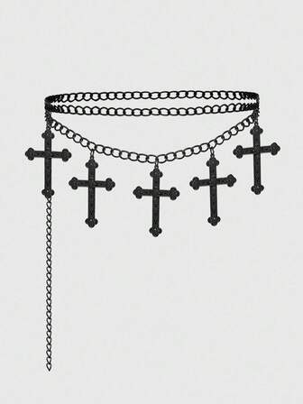 1 Stück Frauenkette im Gothic-Stil mit Kreuzdekor, Silber- & Schwarzfarben, vielseitiges Accessoire für Kleider, Halloween