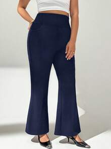 Auralis Plus Size Women's Spring And Autumn Fashion Elegant Elastic Comfortable Daily Black Slim Flared Pants,Women Bottom,Work Pants,Teacher Clothes,Business Casual Woman Curve,Office Wear - Navy Blue - View 5