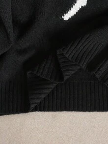 SHEIN Tween Girls' Loose Casual Minimalist Comfortable Round Neck Pullover Bow Graphic Long Sleeve Sweater - Black and White - View 5