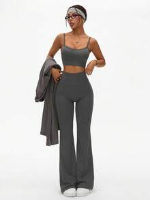 Dewbera Bộ 3 trang phục tập yoga tối giản cá nhân hóa - Áo khoác, áo ba lỗ và quần - Xám - Xem 9