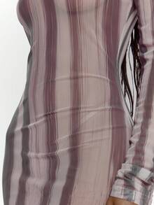 MUSERA Vestido maxi de manga larga con cuello redondo, ajustado, con estampado animal en malla, sexy para salir, otoño, noche, invierno, lindo, ropa de calle, Feraux, fiesta de Navidad, Acción de Gracias, elegante