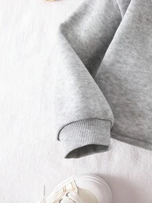 SHEIN 2pcs Setelan Bayi Perempuan Lucu Lengan Panjang Abu-abu & Celana Pinggang Elastis, Musim Gugur/Musim Dingin - Grey - View 6