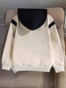 SHEIN 1pc Girls' Casual Everyday Versatile Sweet Design Butterfly Print Contrast Color Fleece Sweatshirt, Autumn/Winter