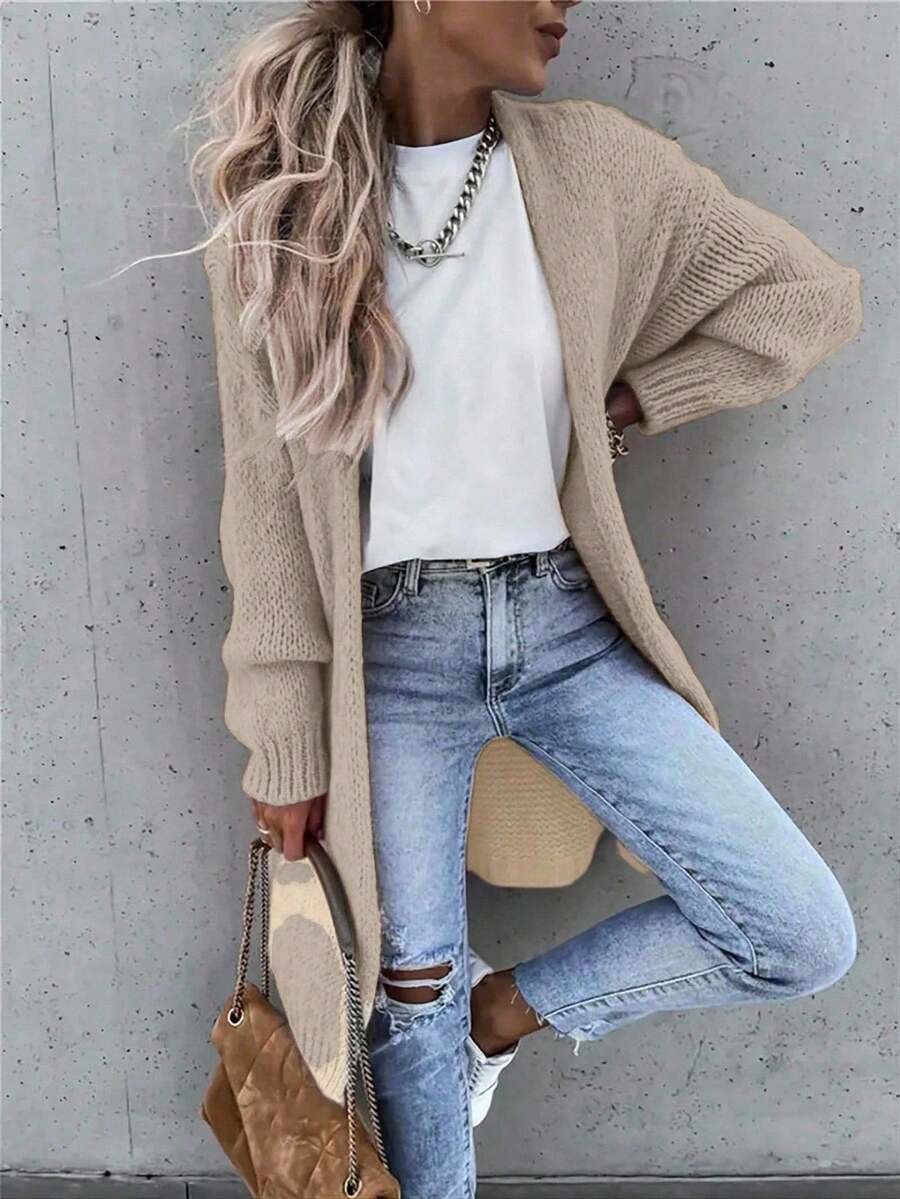 EMERY ROSE Cárdigan de punto de unicolor simple para uso diario y casual de mujer, para otoño/invierno - Camel - Ver 1