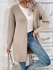 EMERY ROSE Cárdigan de punto de unicolor simple para uso diario y casual de mujer, para otoño/invierno - Camel - Ver 3