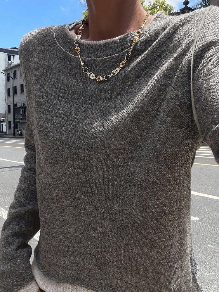 Autumn/Winter New Loose Oversized 2 In 1 Sweater, Round Neck Pullover Mohair Casual Style