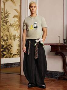 SWAVVY Quần dài thêu sọc xanh rộng rãi thời trang nam cỡ tiêu chuẩn - màu đen - Xem 5