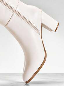 SHUZIA #CitySleek Women's Pointed Toe Side Zip & Block Heel Pu Knee-High Boots – Sleek Finish For Polished Everyday Looks - White - View 5