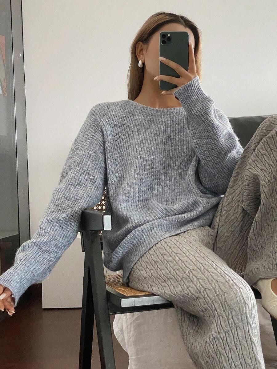 DAZY Oversized Slouchy Relaxed Fit Sweater For Women, Autumn/Winter - Grey - View 1