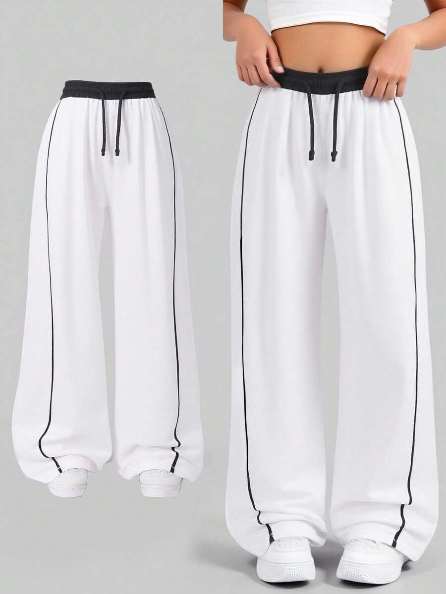 SHEIN Sparklyn 1 件 Tween 女童宽松休闲运动裤，纯色 - 白色 - 查看 1