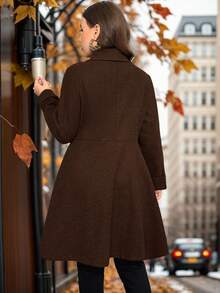 SHEIN Privé Damen Mode Runway Asymmetrischer A-Linien Wollmantel in Dunkelgrau, geeignet für minimalistische Ausflüge und elegante Dates im Winter - Braun - Übersicht 2