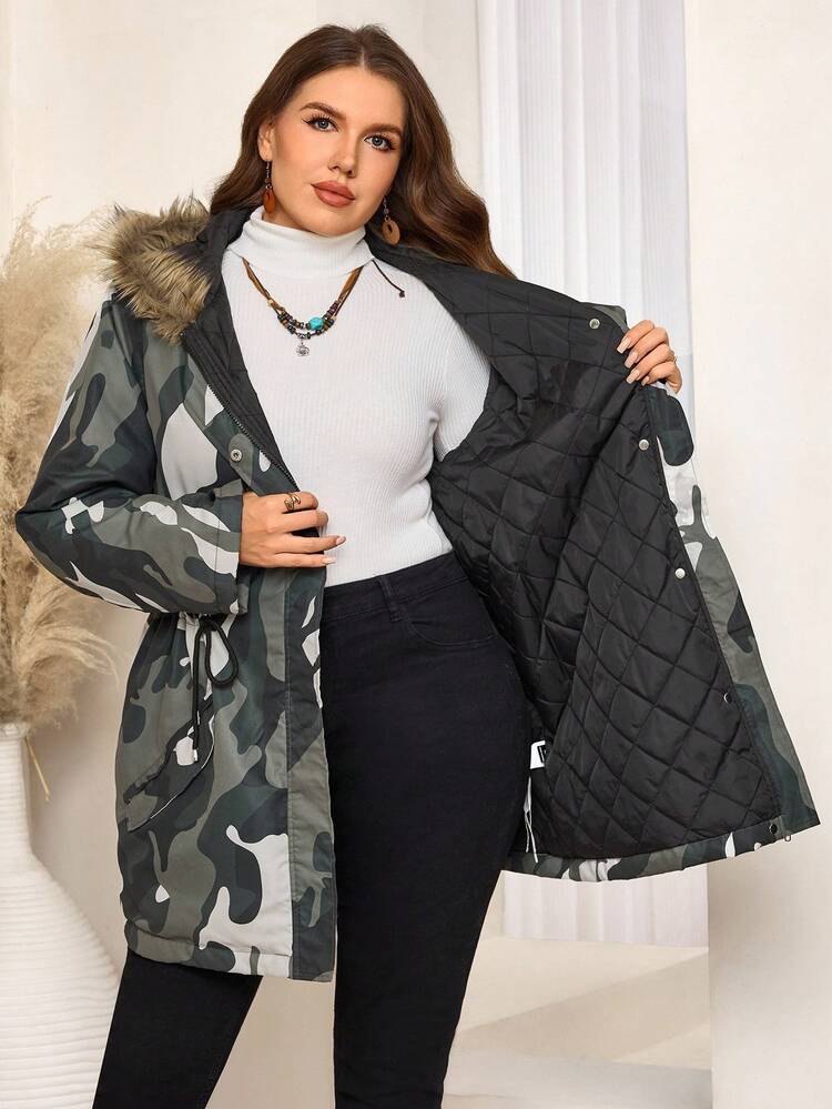 Plus Size Camouflage Casual Long Sleeve Warm  Winter Coat Fall For Women Winter Country Style For Women Country For Women Country Concert Winter Coats Winter For Women Cozy Fall And Winter For Women