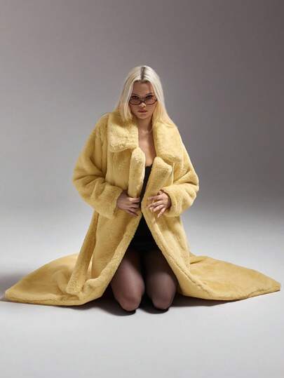 SHEIN ICON 女式超大仿毛领收腰休闲套头衫，简约别致，适合秋冬季