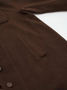 Aalyst 女士羊毛混纺衬衫领衬里纽扣前口袋长外套，法式复古办公室通勤商务休闲街头装，简单百搭秋冬装，适合万圣节、圣诞节、感恩节、下午茶派对、返校 - 棕色 - 查看 6