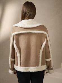 Chikora 加大码保暖内衬外套，适合通勤、秋冬季穿着，女士外套，休闲女式外套，女士衬衫式外套，感恩节女式外套，新年女式外套，万圣节女式外套，优雅圣诞女式外套，秋冬女式外套，万圣节服装，圣诞节女式外套，新年女式外套，感恩节女式外套 - 卡其色 - 查看 7