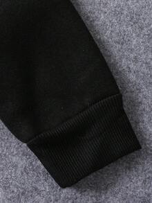 2 件套年轻女孩时尚简约彩色蝴蝶印花圆领长袖羊毛运动衫上衣和蝴蝶印花羊毛运动裤，适合秋冬季外出 - 黑色 - 查看 4