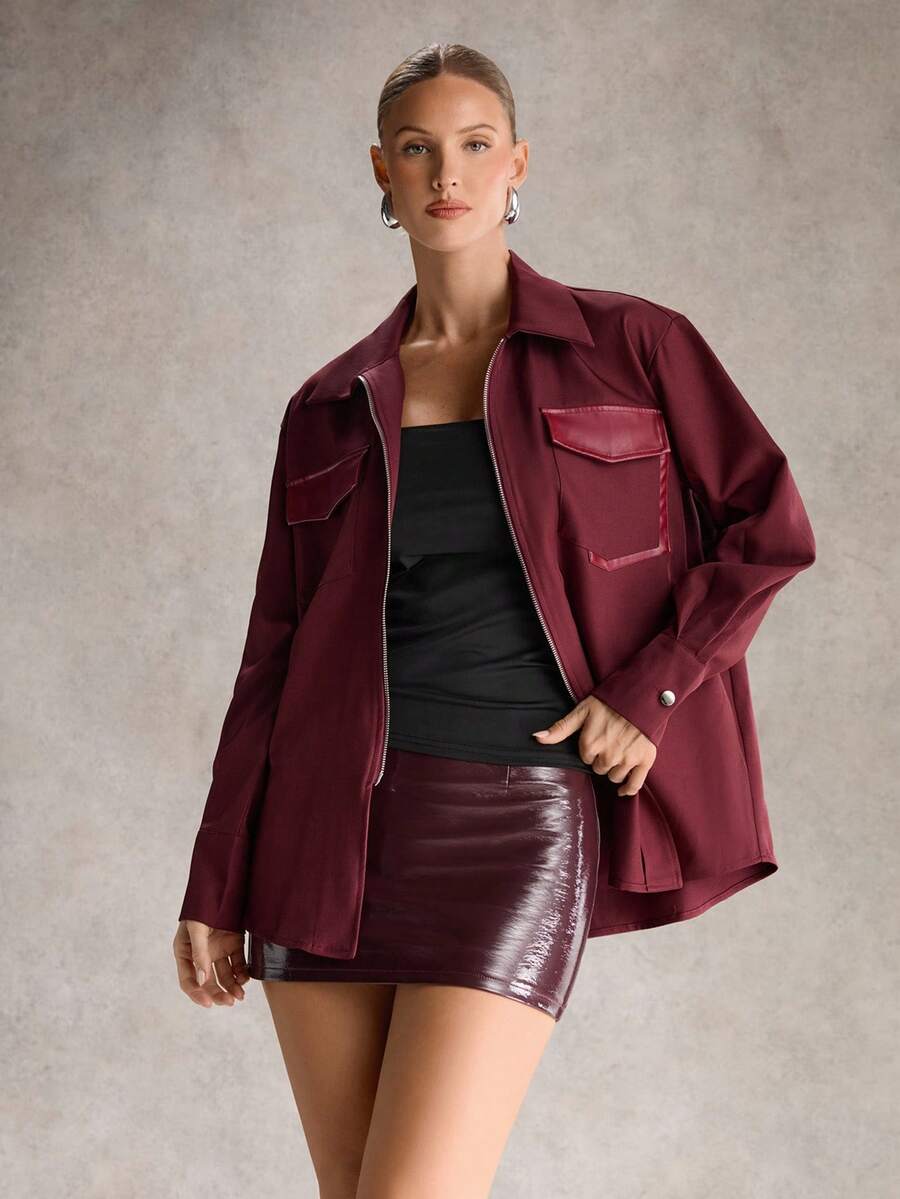 SHEIN Unity Avenne Elegant Women's Casual Solid Color Shirt, Suitable For Commuting In Autumn