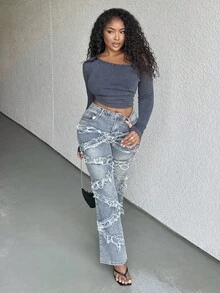 Alexandranx Camiseta Feminina Casual de Cor Sólida Assimétrica de Manga Curta - Preto - Visão 5