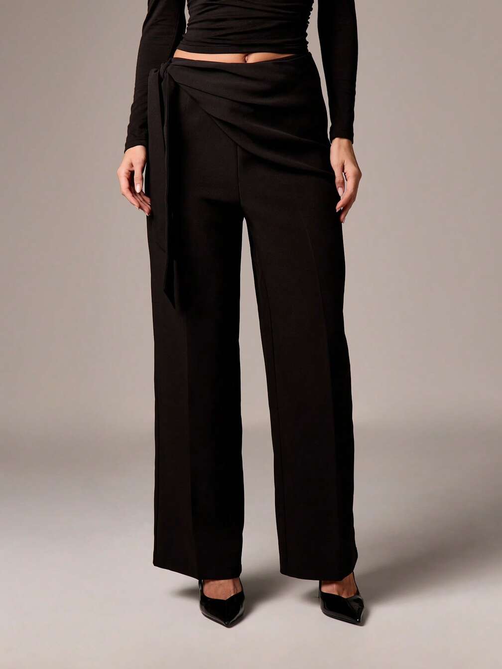 evening dress pants AiiRZ Wide Leg Dress Pants With Draped Tie Waist Detail Formal Evening Wear  Office Work Professional Business Attire High Waisted Elegance｜MISSGUIDED