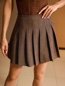 MOTF PREMIUM 人字纹百褶裙 - 棕色 - 查看 3