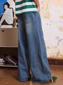 SWAVVY 男士宽松口袋阔腿休闲牛仔裤 - 藍色 - 查看 4