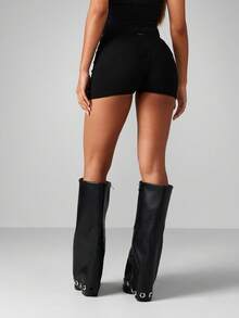 Missguided x Playboy Quần short cạp cao in logo cao cấp, tiệc tùng, khiêu vũ, quần bó sát, kèm bốt cao đến đầu gối - màu đen - Xem 3