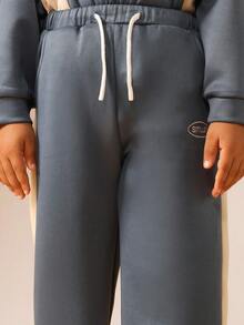 SUMWON Young Boys Comfortable Two Piece Sweatsuit Classic Colorblock Design Winter Wear Co-Ord Set Casual Fall Everyday Outfit - Blue - View 8