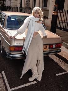 MUSERA Asymmetric Button Down Dipped Waist Knitted Maxi Sweater Skirt Co-Ord Bottoms Only Classy Casual Sexy Streetwear Going Out Toffee Evening Party Elegant Spring - Khaki - View 1